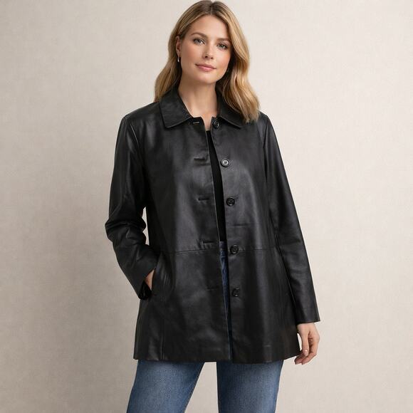 Liz Claiborne Jackets & Blazers - Elisabeth by Liz Claiborne Leather Coat Size XL Black